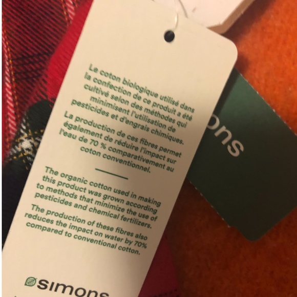 Red plaid check tartan organic cotton cabin lounge check shirt NWT - Picture 11 of 14